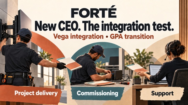 Anonymous installation, commissioning and support workers share project folders beneath a FORTÉ integration test headline and transition qualifier.